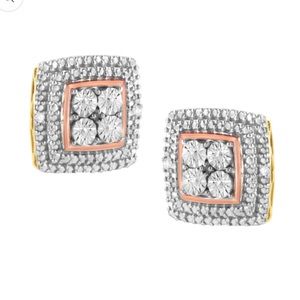 Haus of Brilliance 10K Yellow, White, and Rose Gold  Diamond Accent Earrings